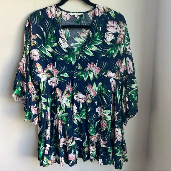 Label of Love Floral Green and Pink Women's Top - Medium - Picture 6 of 15